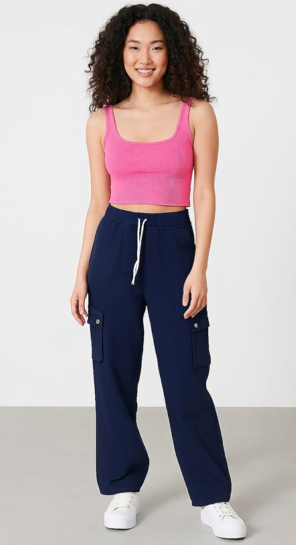 Women Denim Cargo Pant with lace Fit
