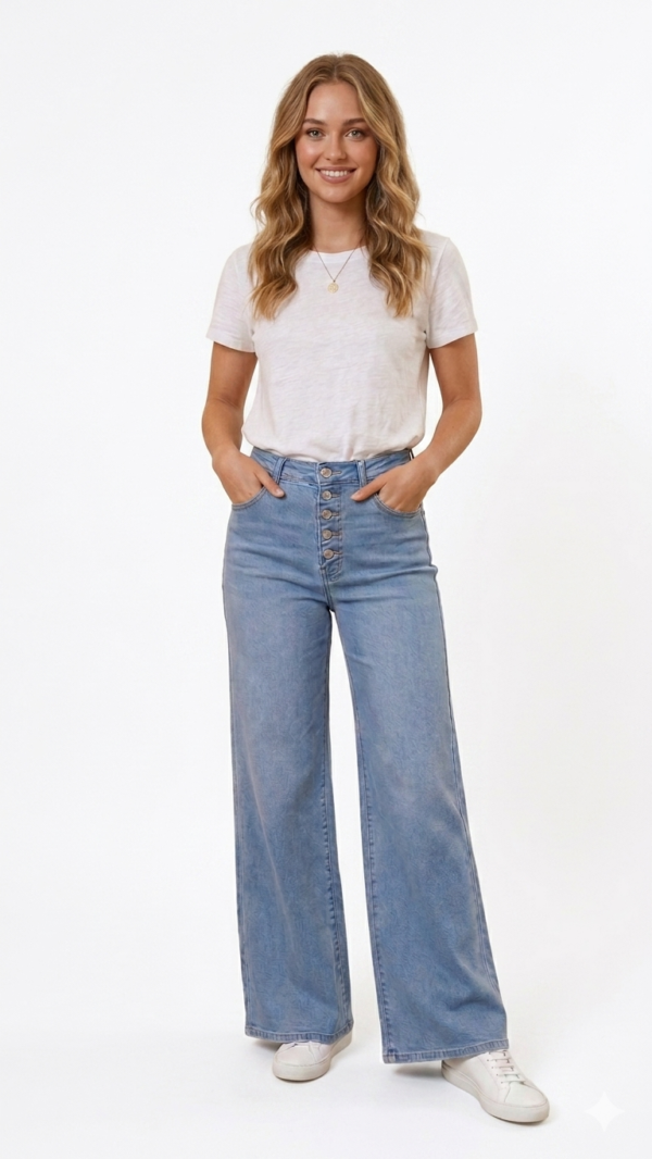Women’s Denim Jeans 5 Button Up Super Stretch Loose Pants