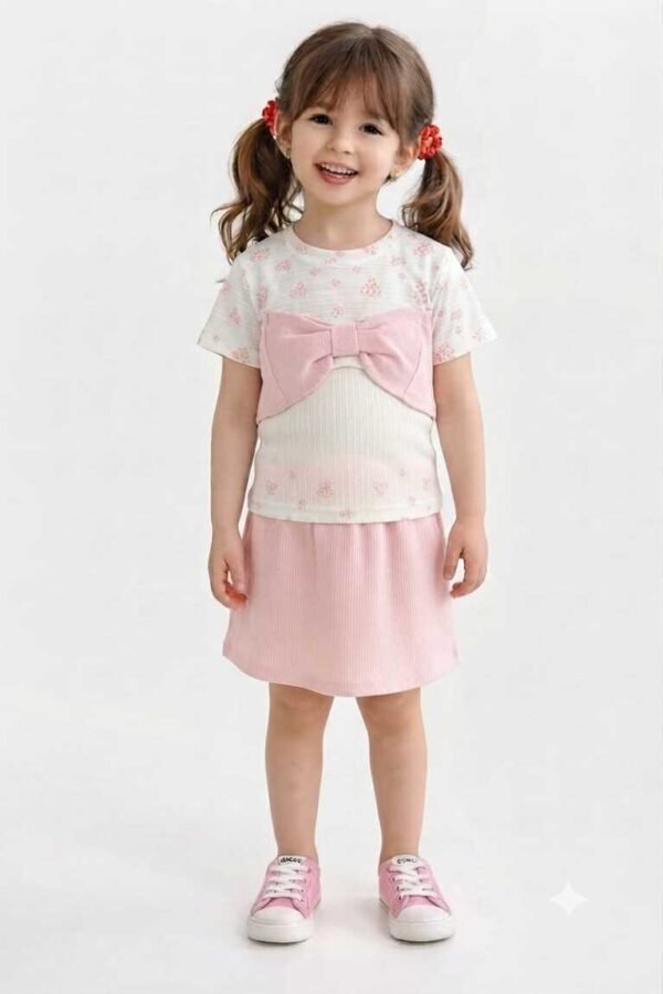 Girls Bow Detailed Floral 2-Piece Skirt Set