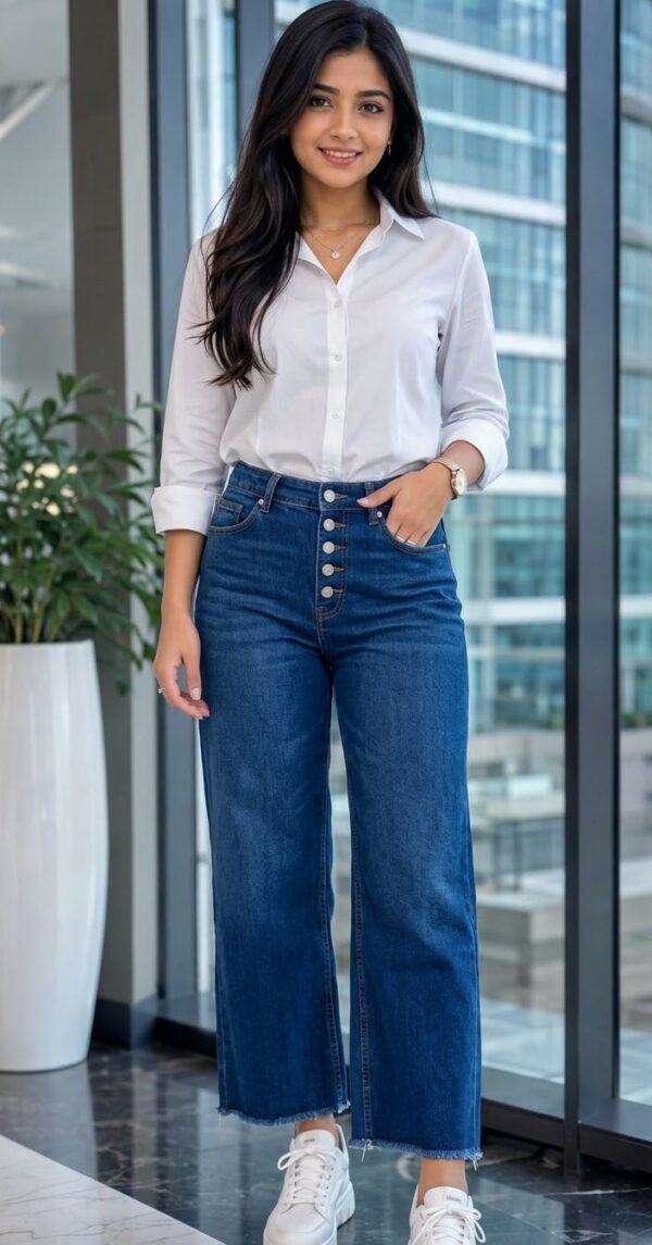 Women's High-Waisted Button-Fly Wide-Leg Jeans with Raw Hem
