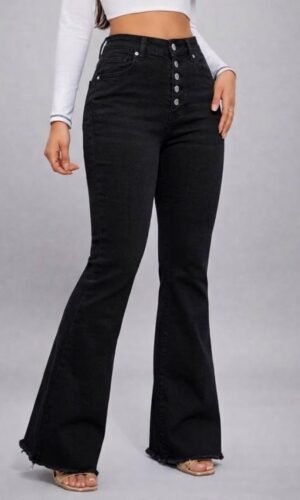 Women Bell Bottom Button-Fly Flare Jeans
