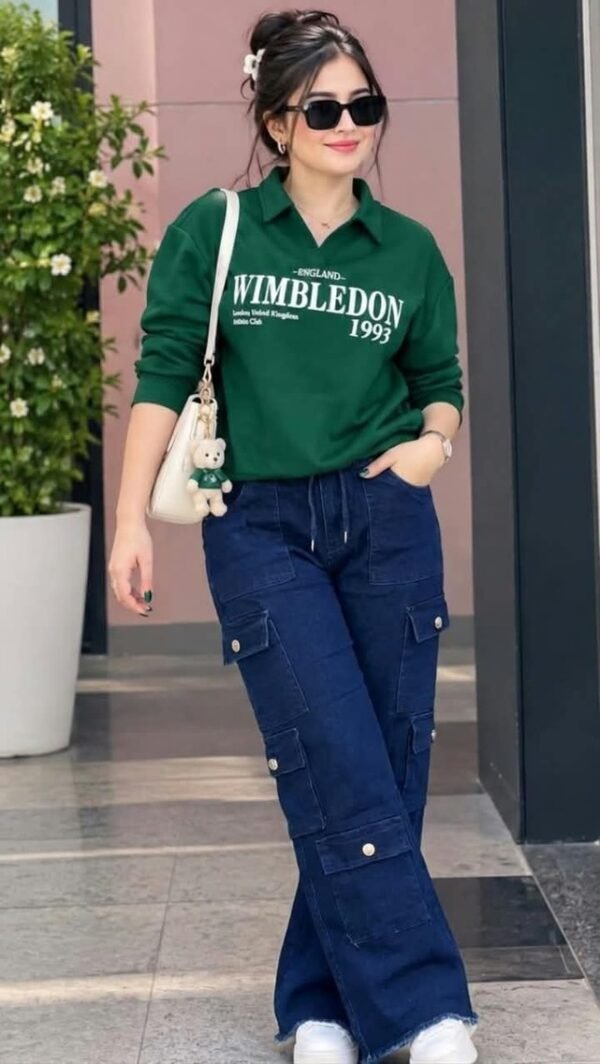 Women's Drawstring Wide-Leg Denim Cargo Pants